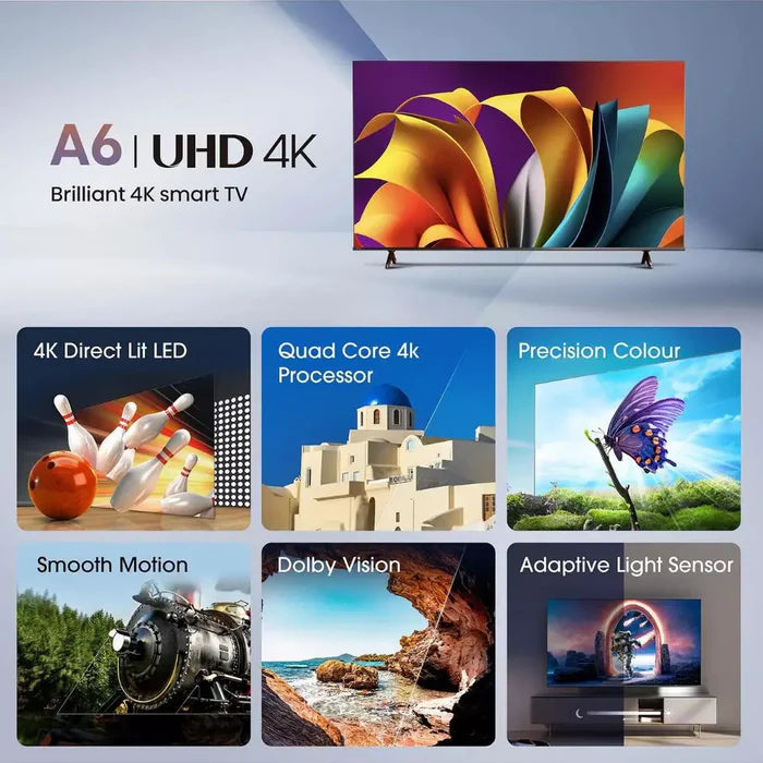 65" Hisense 65A6NTUK 4K HDR Freeview Play Smart LED TV - Electronic World TV